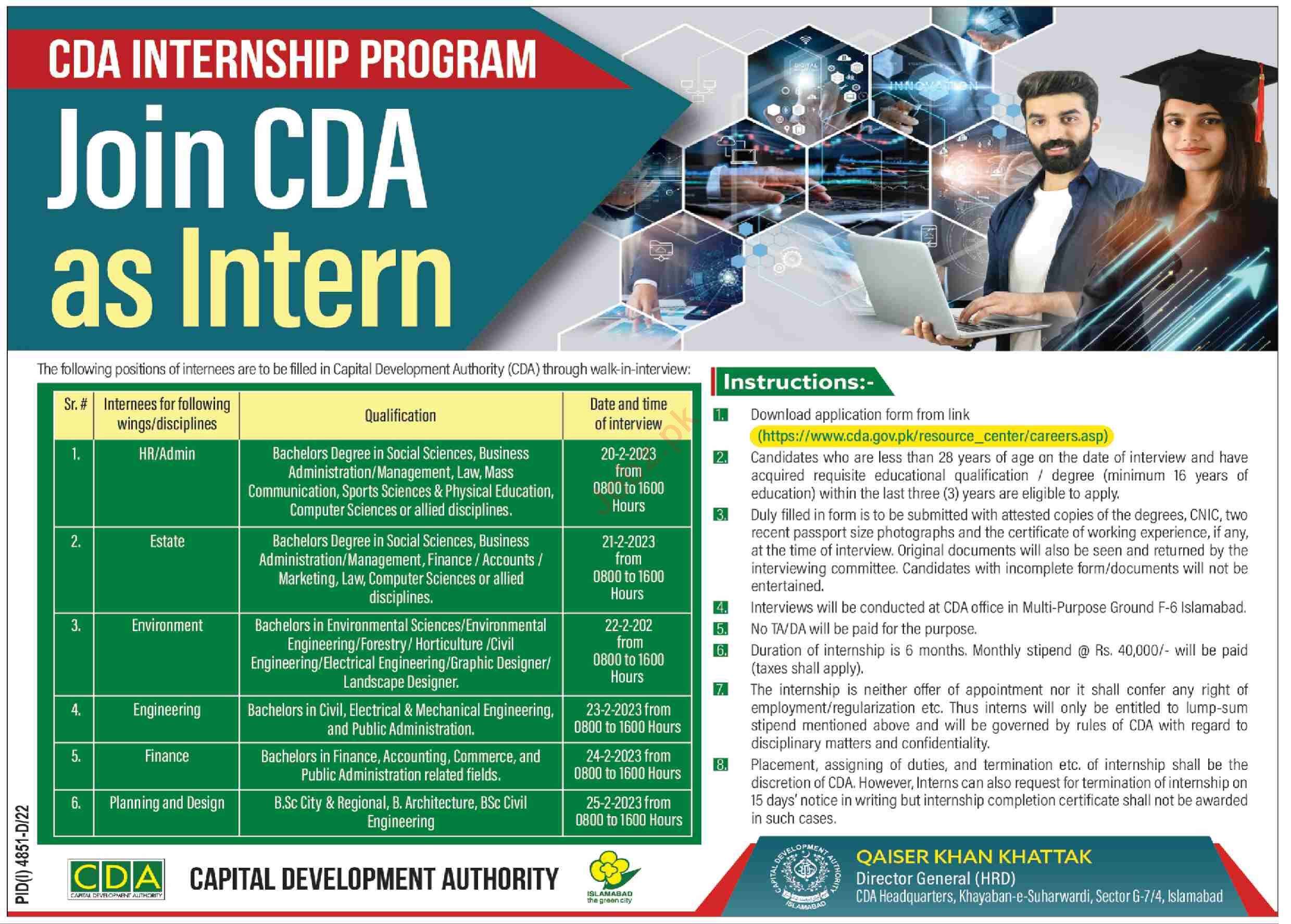 Interviews for Internee at Capital Development Authority in February