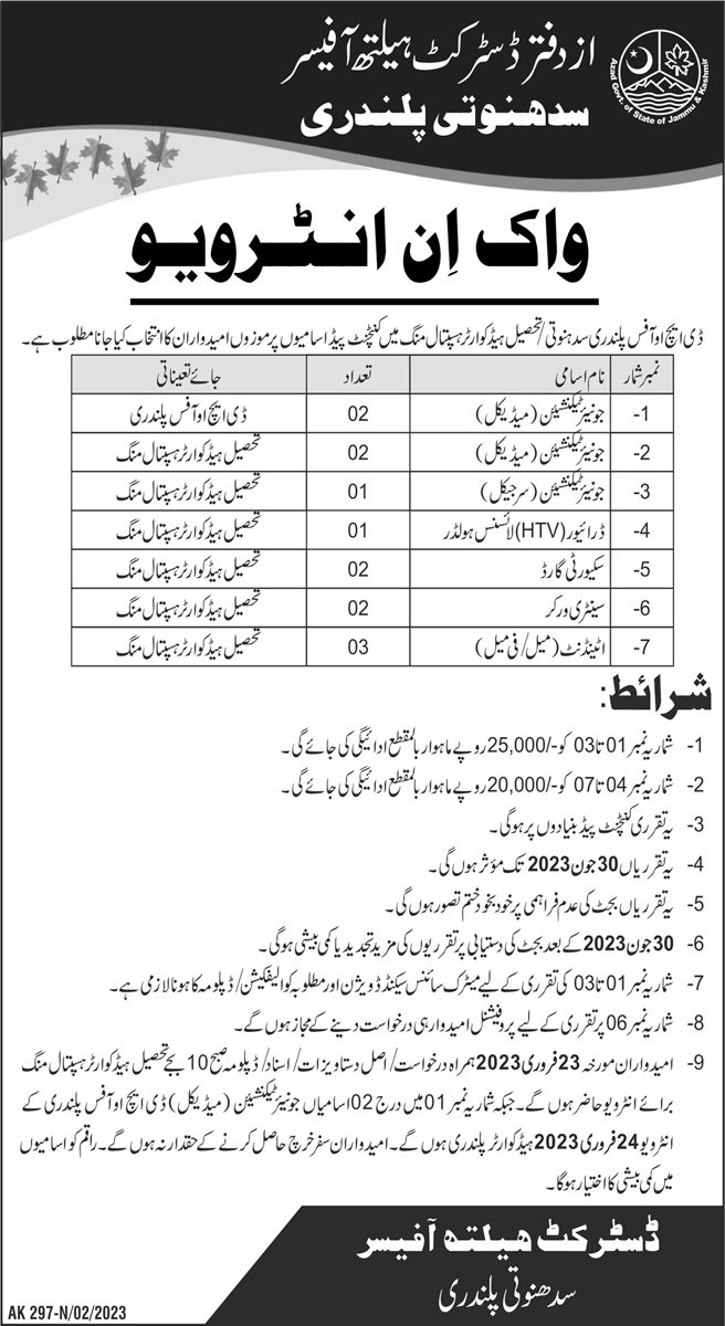 Medical Staff Jobs in District Health Office Sudhnoti in February