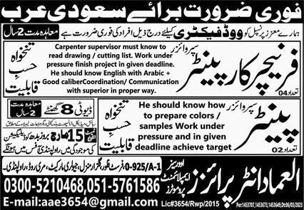Furniture Carpenter and Painter jobs in Saudi Arabia in March