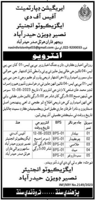 Irrigation Department Naseer Division Jobs Interviews 2023 in May