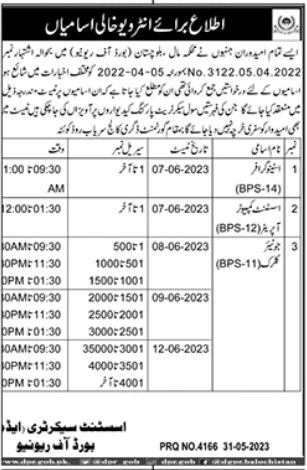 Interviews For Jobs At Revenue Department Balochistan in June