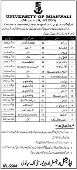 Interview Dates For Jobs At University Of Mianwali in July