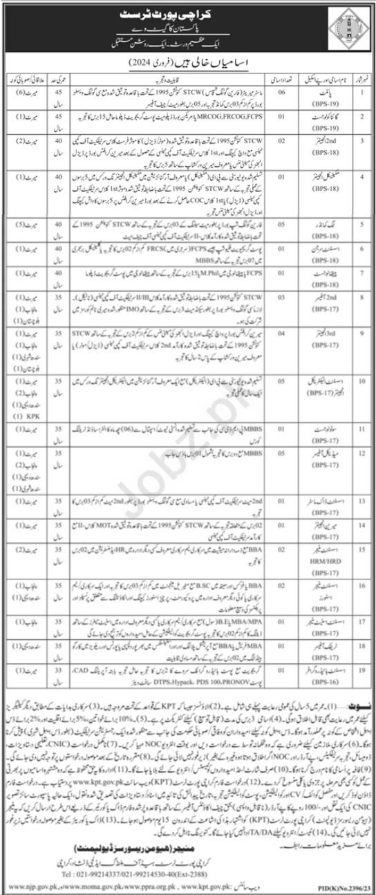 Karachi Port Trust Karachi Jobs 2024 in February