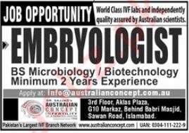 Australian Concept Fertility Centre Islamabad Job 2024 in February