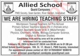 Allied School Islamabad Jobs 2024 in February