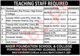 Nasir Foundation School & College Rawalpindi Jobs 2024 in February