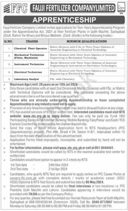Latest Fauji Fertilizer Company FFC Ghotki Jobs 2024 in February