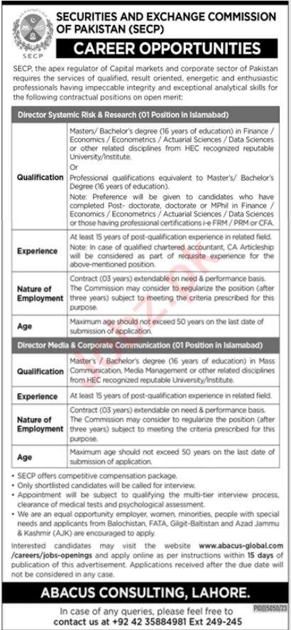 Latest Securities & Exchange Commission Of Pakistan SECP Job in February
