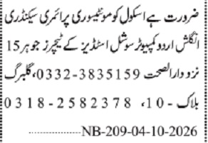 Montessori Teacher & Urdu Teacher Jobs 2026 In Karachi in October