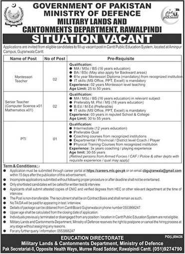 Ministry Of Defence Rawalpindi Cantt Jobs 2026 in October