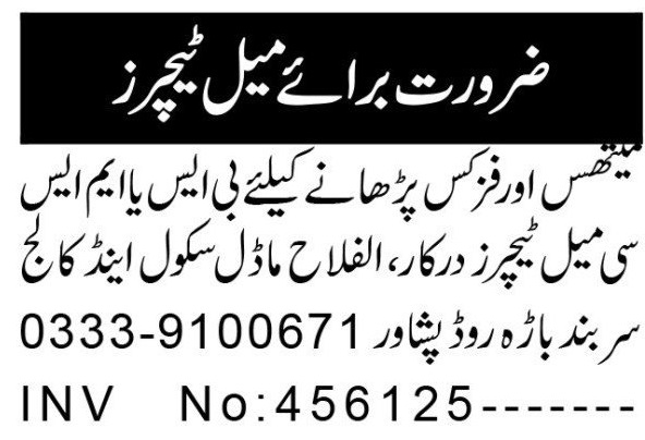 Al Falah Model School & College Peshawar Jobs 2026 in October