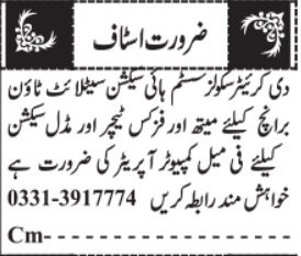 The Creator School System Quetta Jobs For Teaching Staff in October
