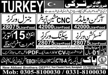 Packing Worker & Argon Welder Jobs 2026 In Turkey in October