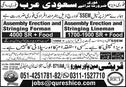 Qureshi Manpower Bureau Saudi Arabia Jobs 2026 in October