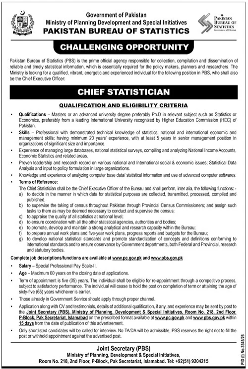 Position Available At Pakistan Bureau Of Statistics in October