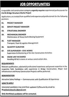 Vacancies Available At Construction Company in October