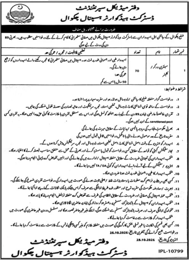 District Headquarter Hospital DHQ Chakwal Jobs 2026 in October
