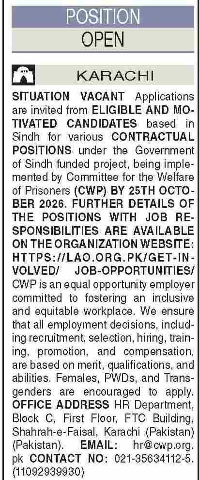 Committee For The Welfare Of Prisoners CWP Jobs 2026 in October