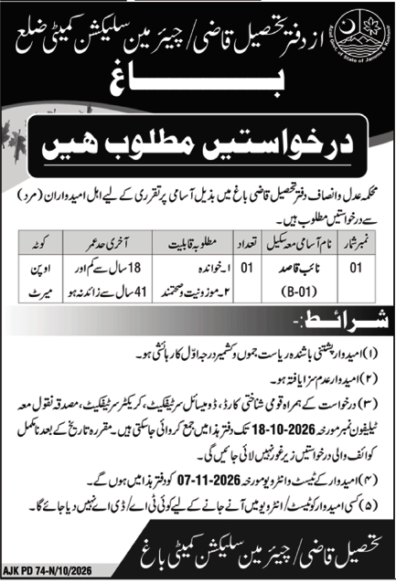 Law & Justice Division Bagh Job 2026 in October