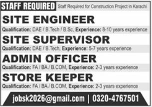 Construction Company Karachi Jobs 2026 in October