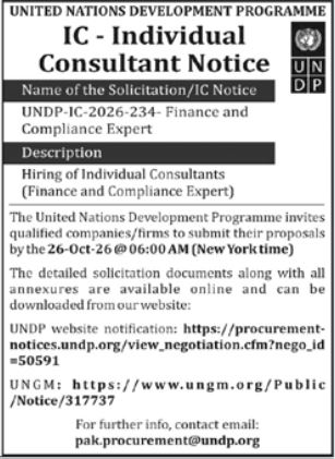 United Nations Development Programme Islamabad Job Notice in October