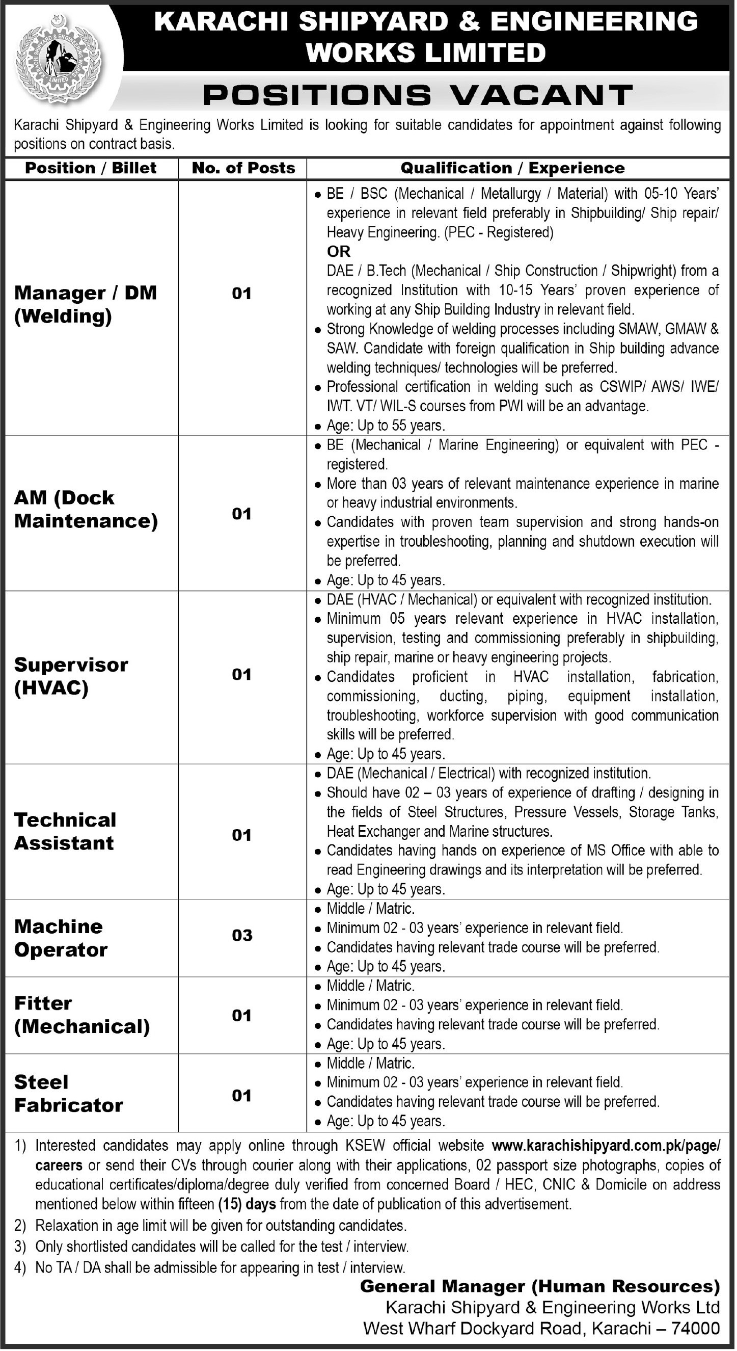 Karachi Shipyard & Engineering Works Ltd Jobs Notice 2026 in October