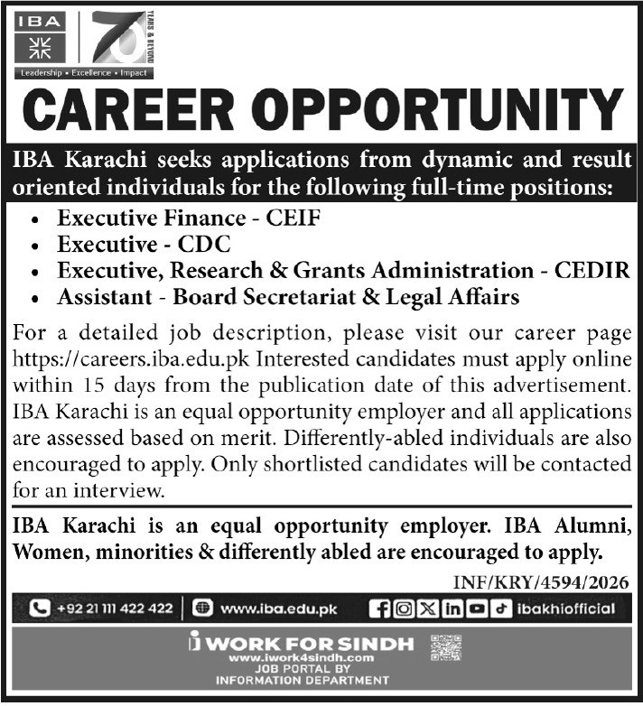 Institute Of Business Administration IBA Karachi Jobs 2026 in October