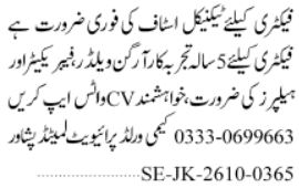 Chemi World Peshawar Jobs 2026 For Technical Staff in October