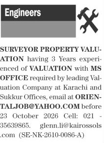 Surveyor Property Valuation Jobs 2026 In Karachi in October