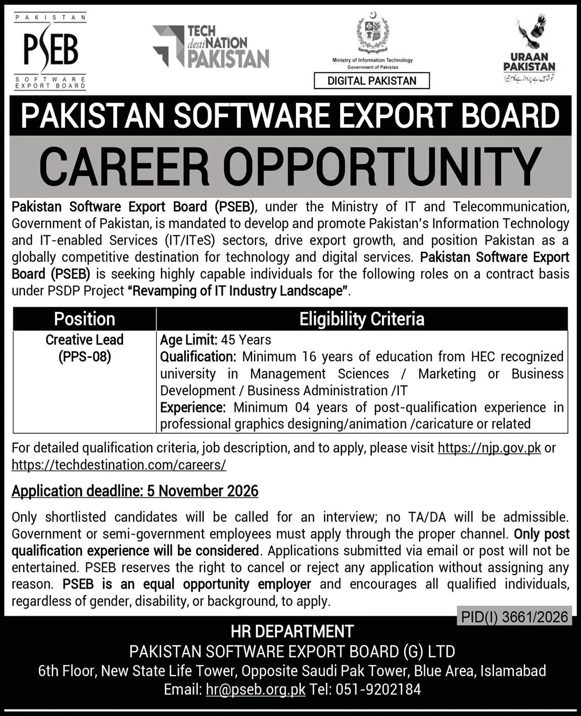 Latest Pakistan Software Export Board PSEB Job 2026 in October
