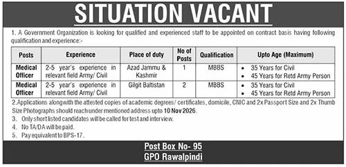 Government Organization Rawalpindi Job Notice 2026 in October