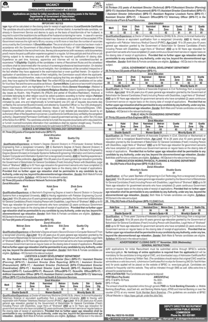 Advertisement No 09/2026 For Jobs At BPSC in October
