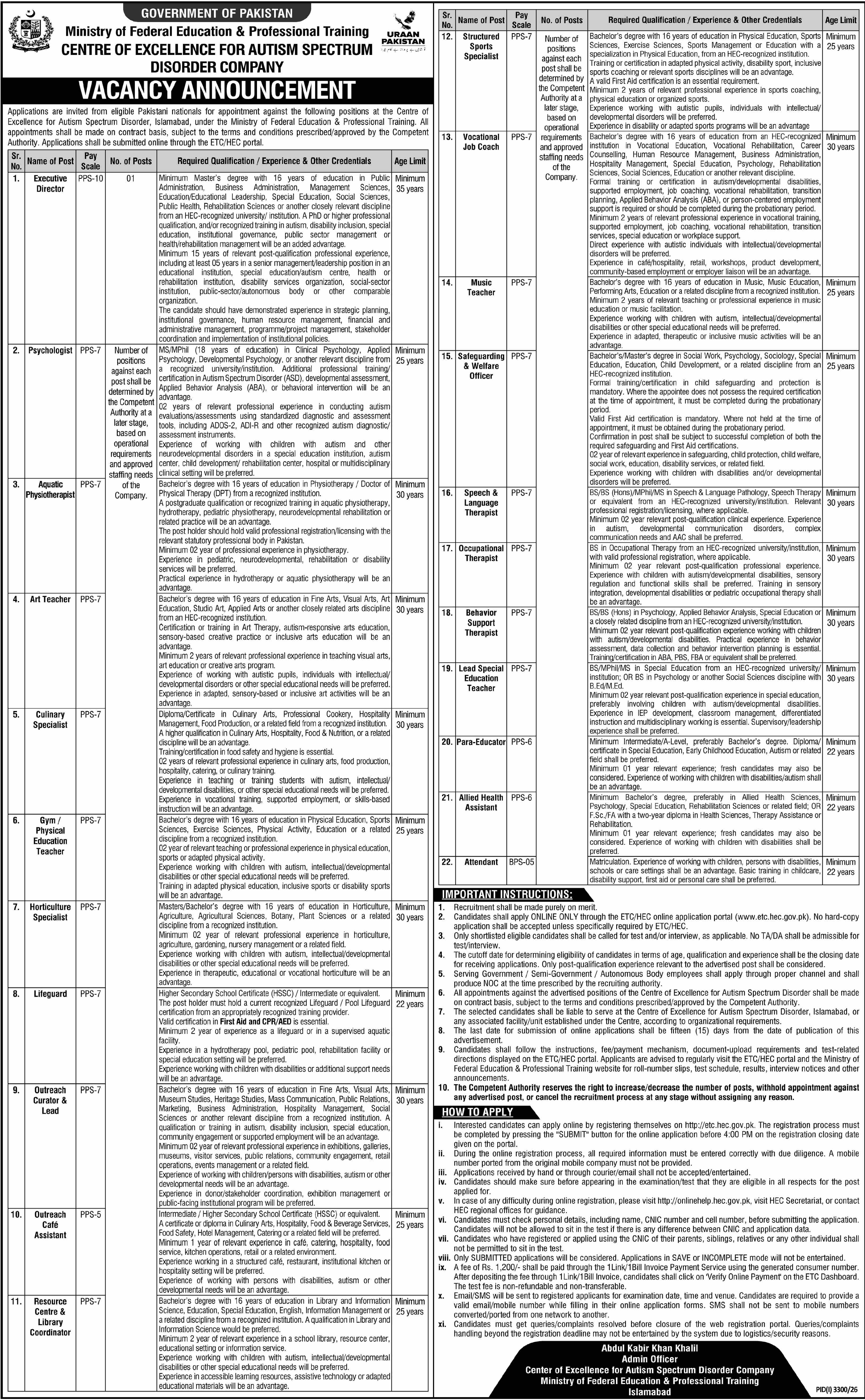 Centre Of Excellence For Autism Spectrum Disorder CEASD Jobs in October