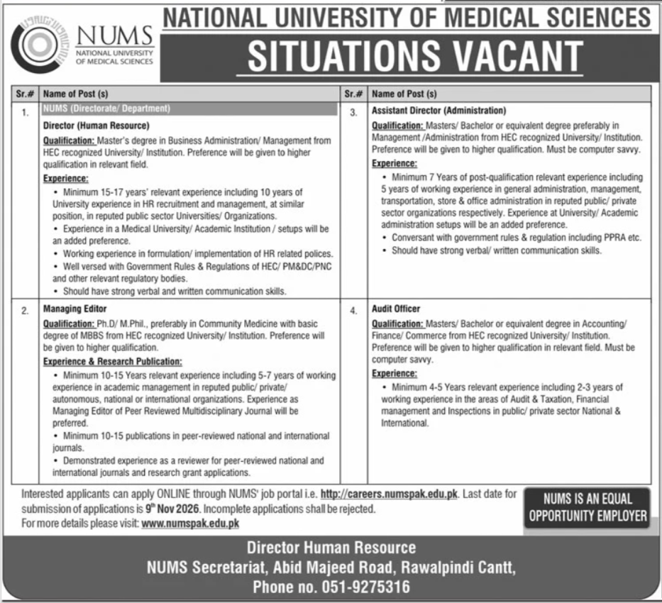 National University Of Modern Languages NUML Jobs 2026 in October