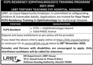 Layton Rahmatullah Benevolent Trust LRBT Karachi Job 2026 in October