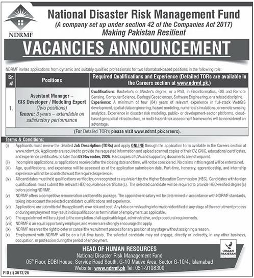 National Disaster Risk Management Fund Job Notice 2026 in October