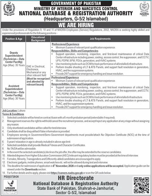 Latest National Database & Registration Authority Job Notice in October