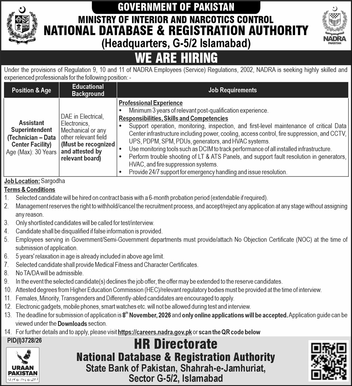 National Database & Registration Authority Job Notice 2026 in October