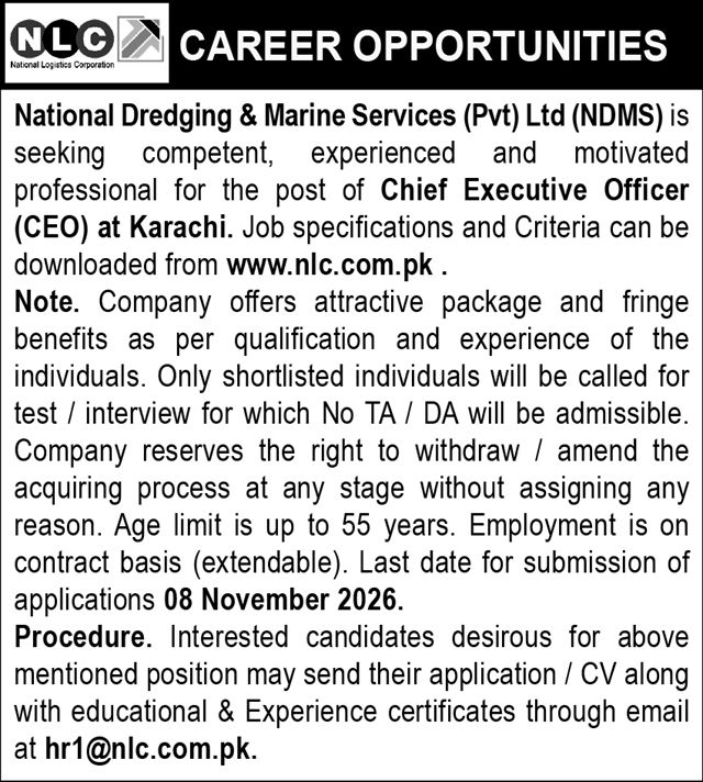 National Logistics Corporation NLC Karachi Job 2026 in October