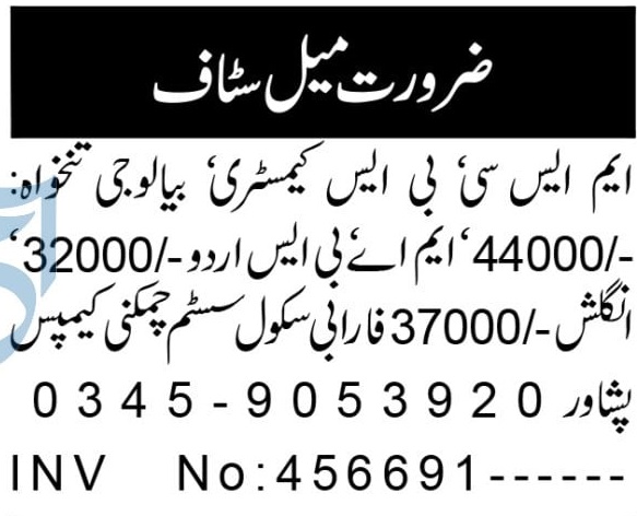 Farabi School System Peshawar Jobs 2026 For Teachers in October