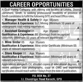Jobs Announcement At Coal Mining Company in October